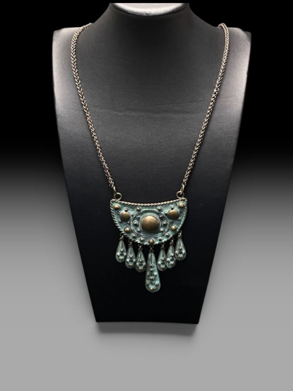 Vanessa Mooney VM Statement Bib Necklace Turquoise Patina Fringe Boho